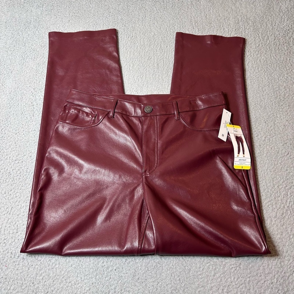 Joie Pants Womens 8 Burgundy Straight Faux Leather Limited Edition Pants NEW